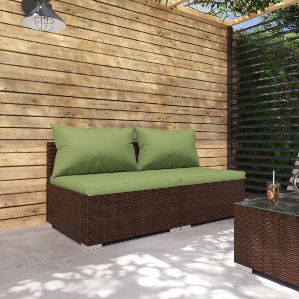 vidaXL Patio Furniture Set 2 Piece with Cushions Poly Rattan Brown-1