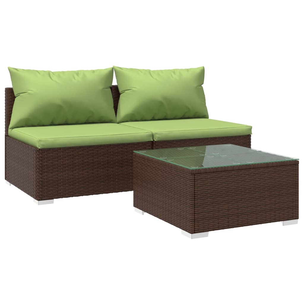 vidaXL Patio Furniture Set 3 Piece with Cushions Poly Rattan Brown-0