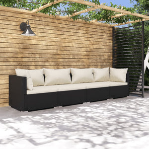 vidaXL Patio Furniture Set 4 Piece with Cushions Poly Rattan Black-0