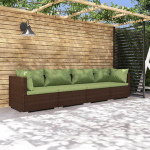 vidaXL Patio Furniture Set 4 Piece with Cushions Poly Rattan Brown-0