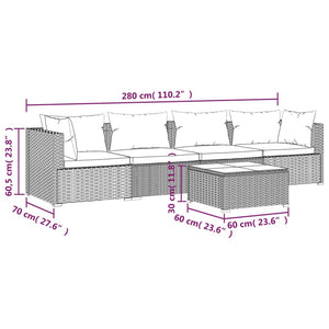 vidaXL Patio Furniture Set 5 Piece with Cushions Poly Rattan Gray-8