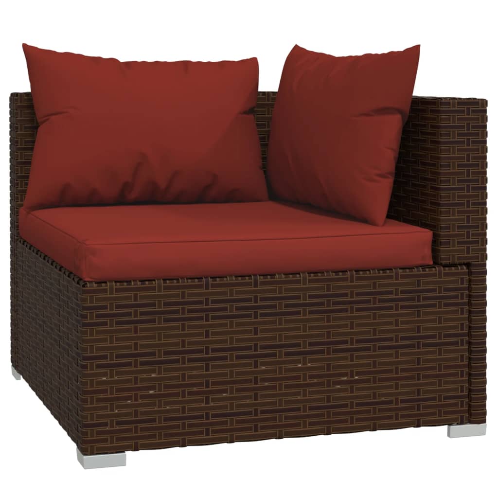 vidaXL 7 Piece Patio Lounge Set with Cushions Poly Rattan Brown-1