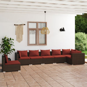 vidaXL 7 Piece Patio Lounge Set with Cushions Poly Rattan Brown-0