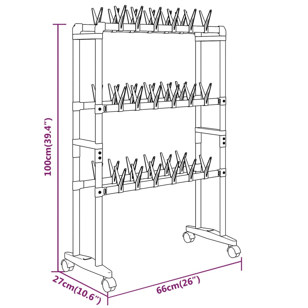 vidaXL Shoe Rack with Wheels Silver 26"x10.6"x39.4"-5