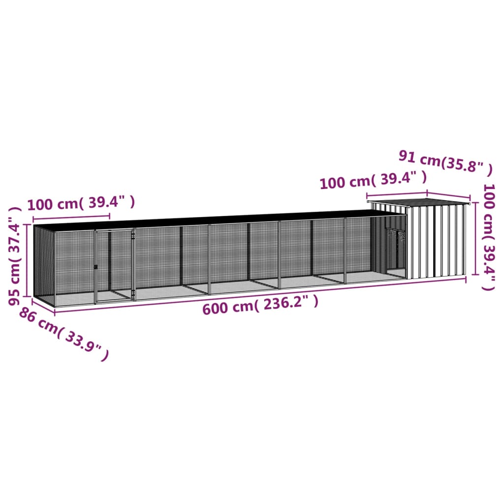 vidaXL Chicken Coop Multipurpose Chicken House with Mesh Cage Galvanized Steel-20