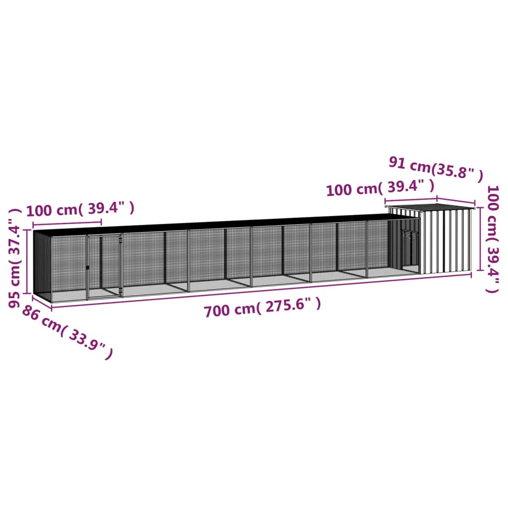 vidaXL Chicken Coop Multipurpose Chicken House with Mesh Cage Galvanized Steel-4