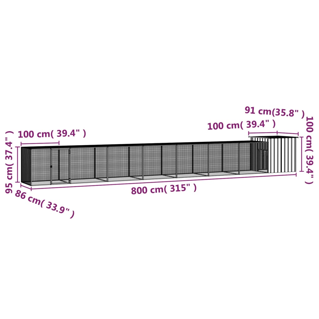 vidaXL Chicken Coop Multipurpose Chicken House with Mesh Cage Galvanized Steel-14