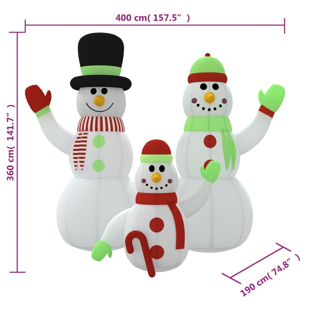 vidaXL Christmas Decoration Inflatable Snowman Family with LEDs Xmas Lighting-1