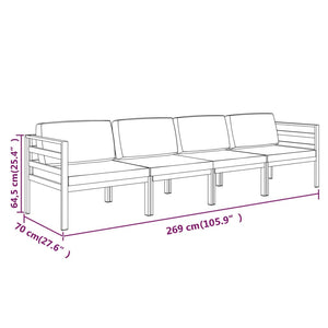 vidaXL 4 Piece Patio Lounge Set with Cushions Aluminum Anthracite-6