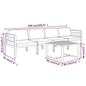 vidaXL 5 Piece Patio Lounge Set with Cushions Aluminum Anthracite-9