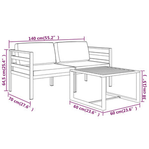 vidaXL 3 Piece Patio Lounge Set with Cushions Aluminum Anthracite-6