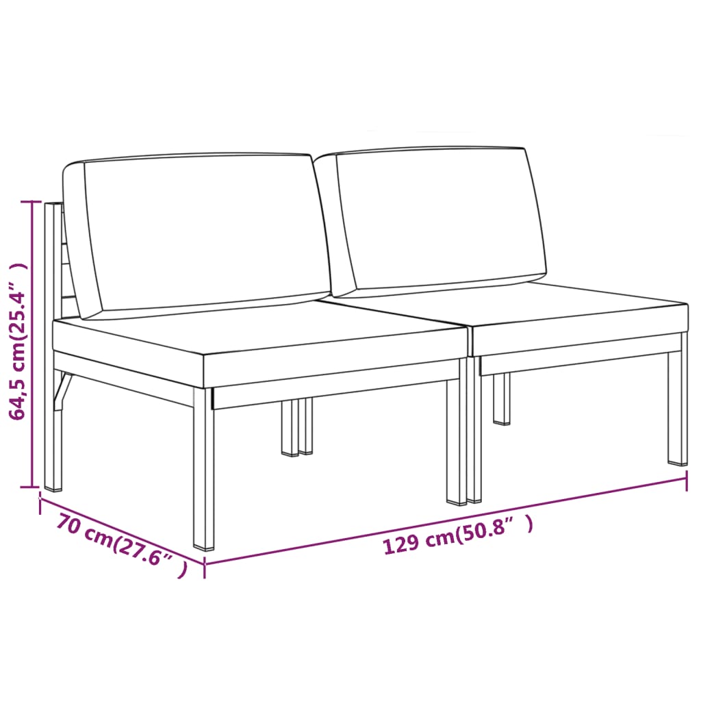 vidaXL 2-Seater Patio Sofa with Cushions Aluminum Anthracite-6