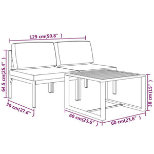 vidaXL 3 Piece Patio Lounge Set with Cushions Aluminum Anthracite-6