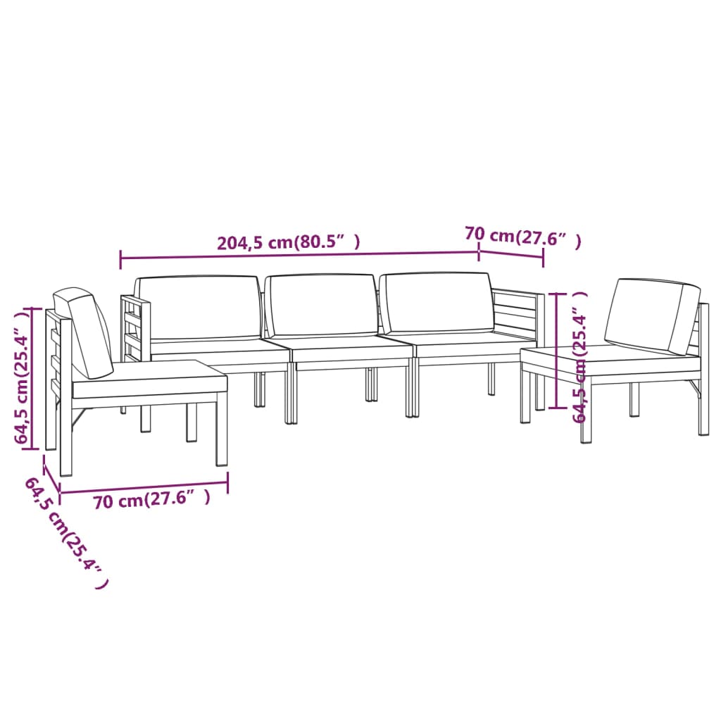 vidaXL 5 Piece Patio Lounge Set with Cushions Aluminum Anthracite-6