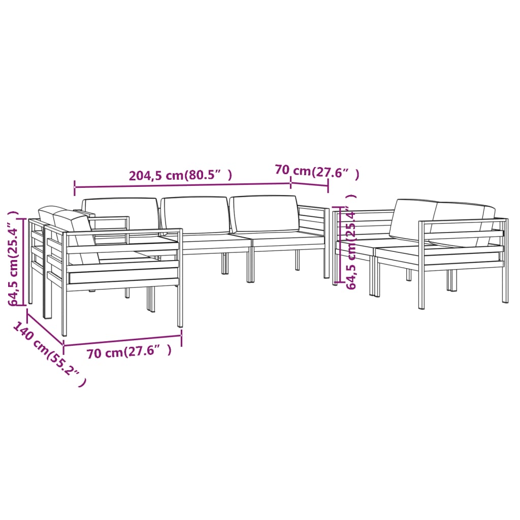 vidaXL 7 Piece Patio Lounge Set with Cushions Aluminum Anthracite-6