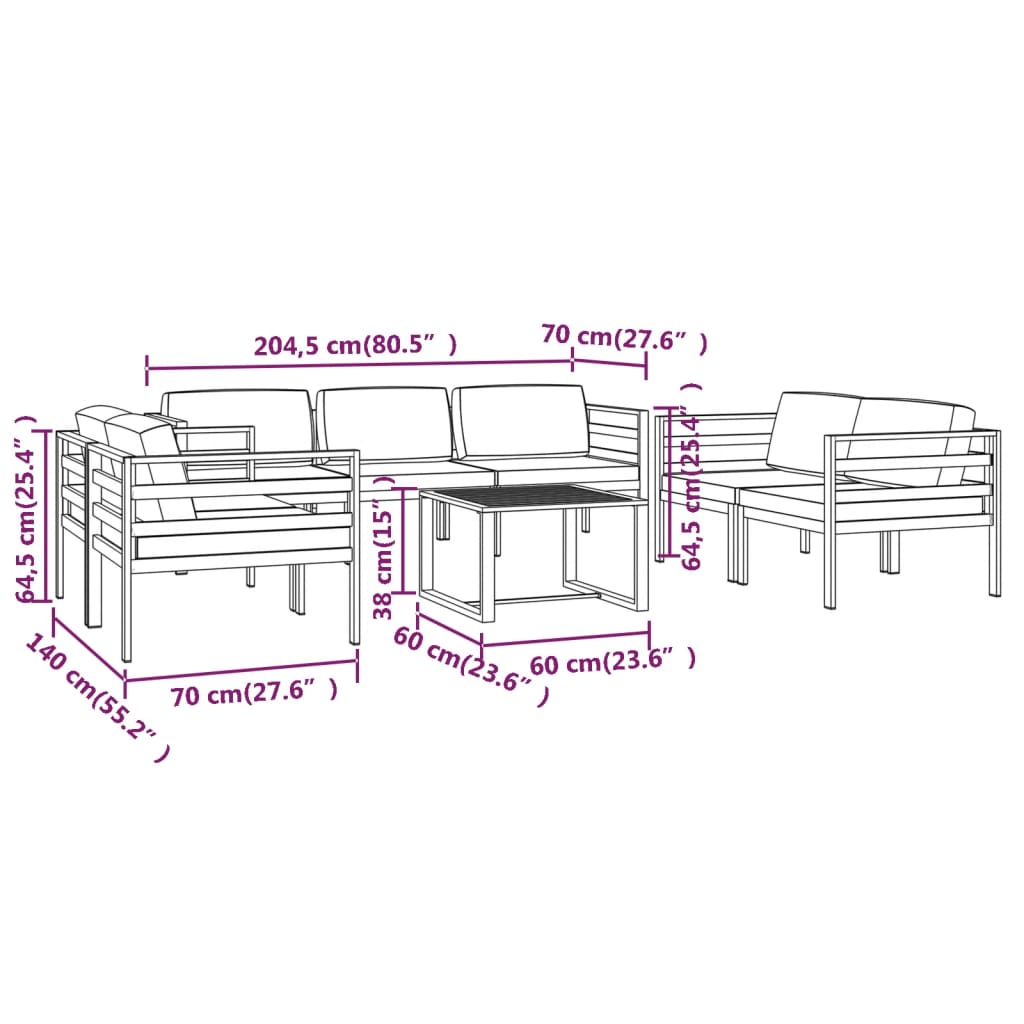 vidaXL 8 Piece Patio Lounge Set with Cushions Aluminum Anthracite-9