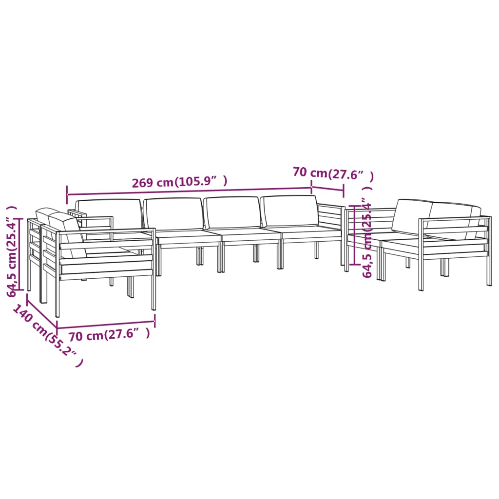 vidaXL 8 Piece Patio Lounge Set with Cushions Aluminum Anthracite-6