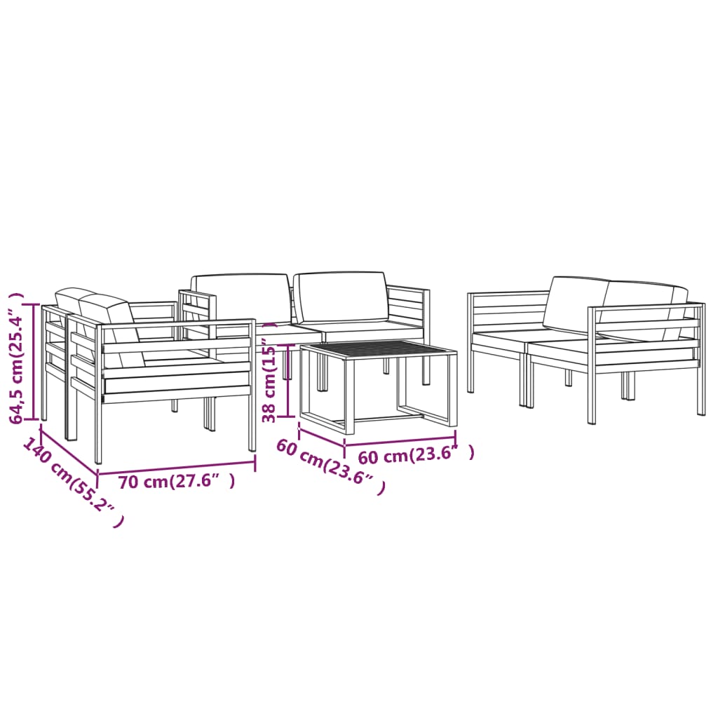 vidaXL 7 Piece Patio Lounge Set with Cushions Aluminum Anthracite-6