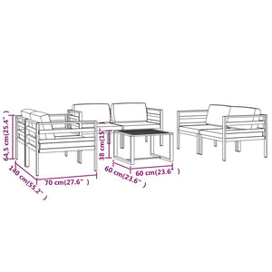 vidaXL 7 Piece Patio Lounge Set with Cushions Aluminum Anthracite-6