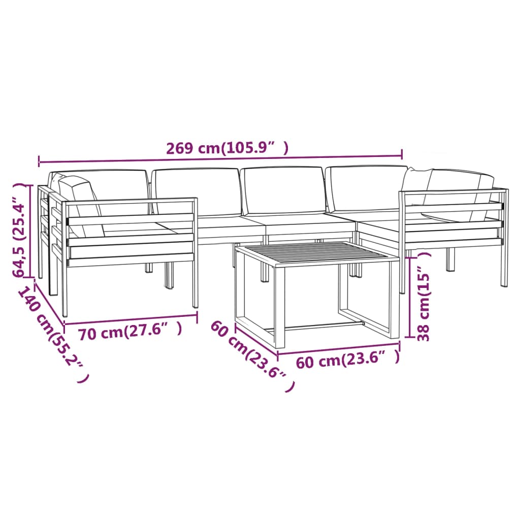 vidaXL 7 Piece Patio Lounge Set with Cushions Aluminum Anthracite-10