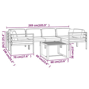 vidaXL 7 Piece Patio Lounge Set with Cushions Aluminum Anthracite-10