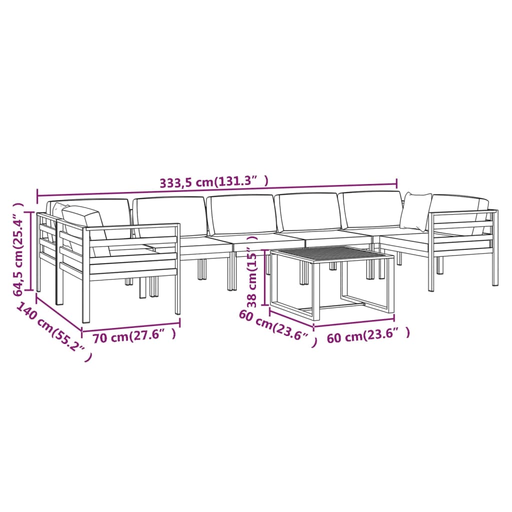 vidaXL 8 Piece Patio Lounge Set with Cushions Aluminum Anthracite-10