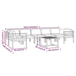 vidaXL 8 Piece Patio Lounge Set with Cushions Aluminum Anthracite-10