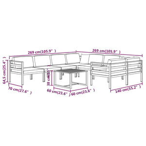 vidaXL 9 Piece Patio Lounge Set with Cushions Aluminum Anthracite-10