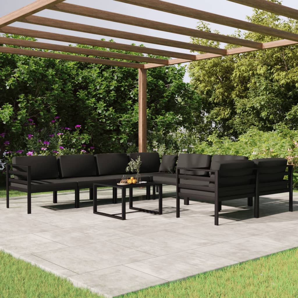 vidaXL 9 Piece Patio Lounge Set with Cushions Aluminum Anthracite-2