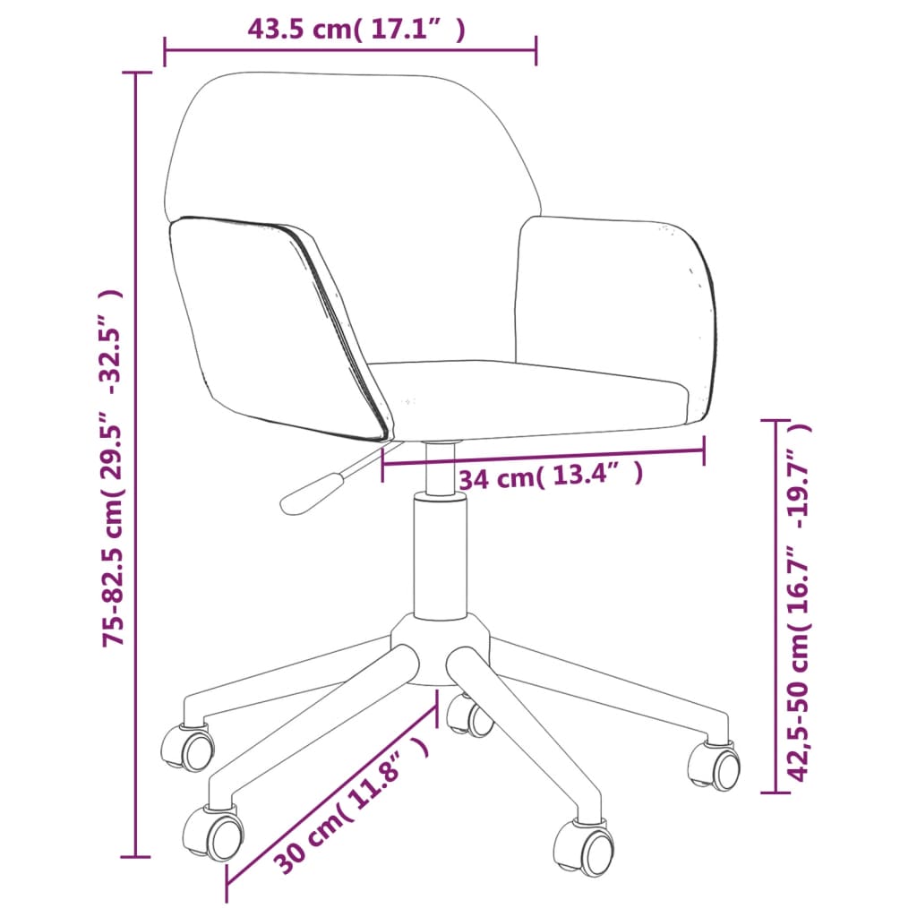 vidaXL Swivel Office Chair Home Office Desk Chair with Wheels and Arms Fabric-14