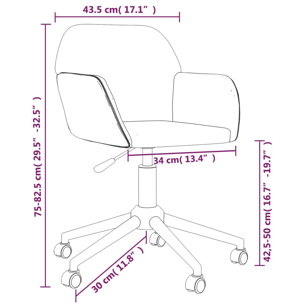 vidaXL Swivel Office Chair Home Office Desk Chair with Wheels and Arms Fabric-22