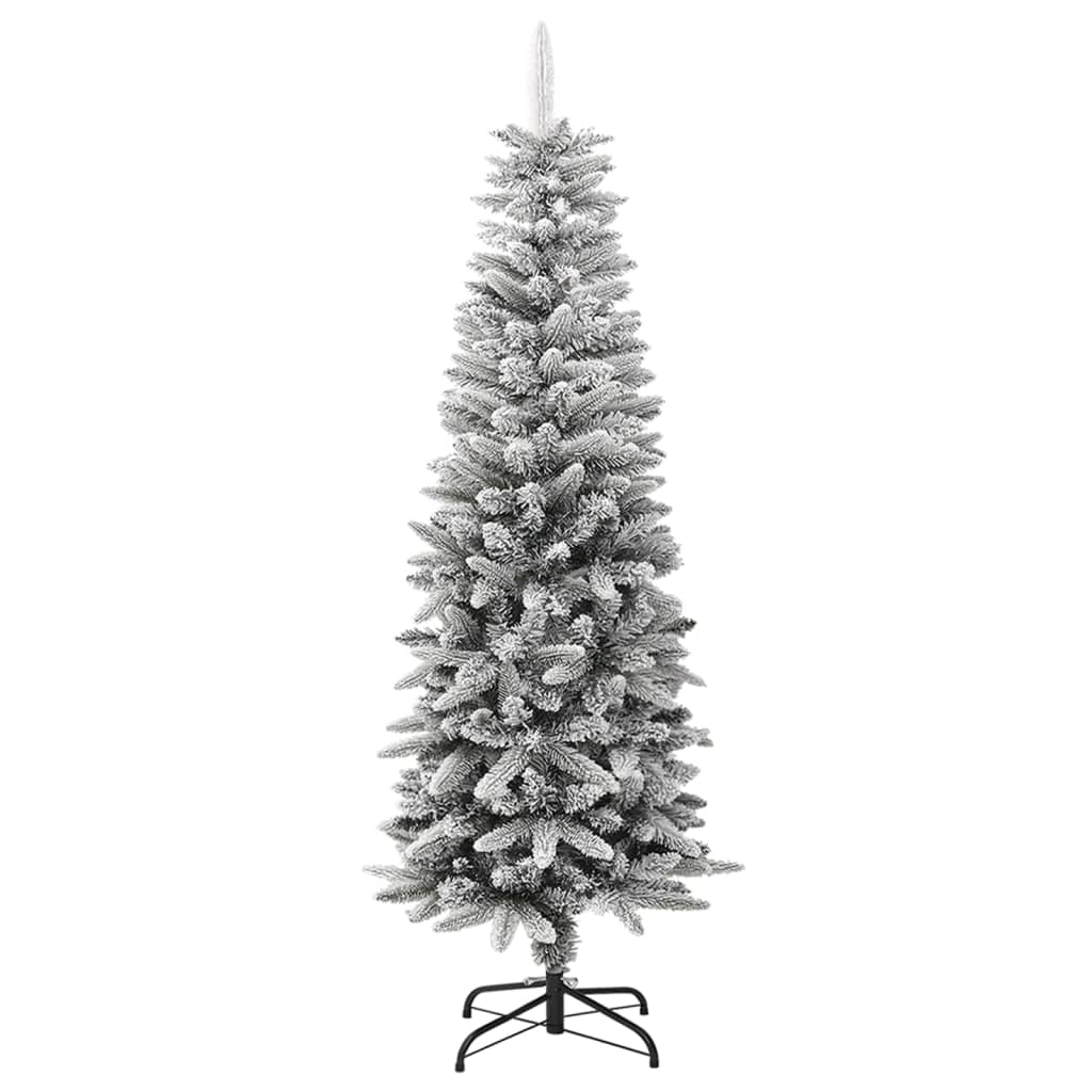 vidaXL Christmas Tree Slim Artificial Xmas Tree with Flocked Snow PVC and PE-4