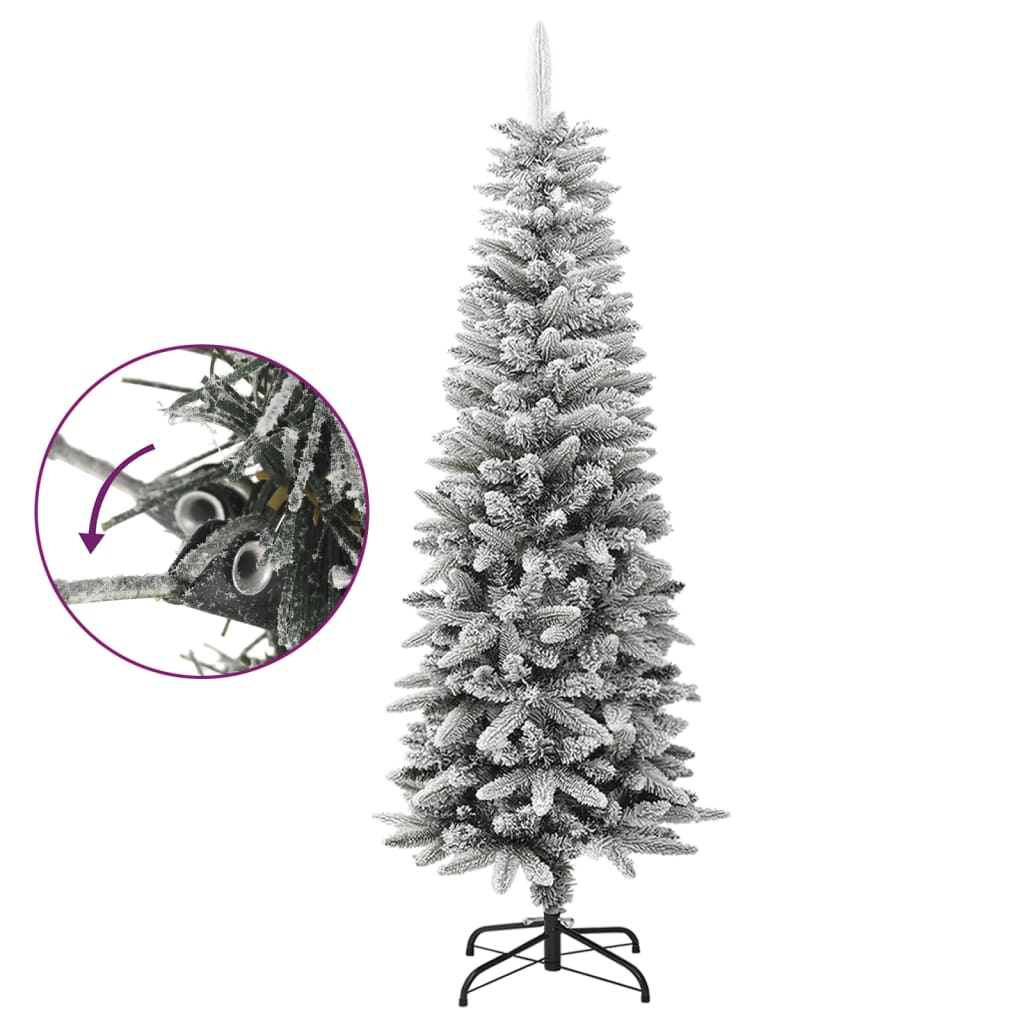 vidaXL Christmas Tree Slim Artificial Xmas Tree with Flocked Snow PVC and PE-16