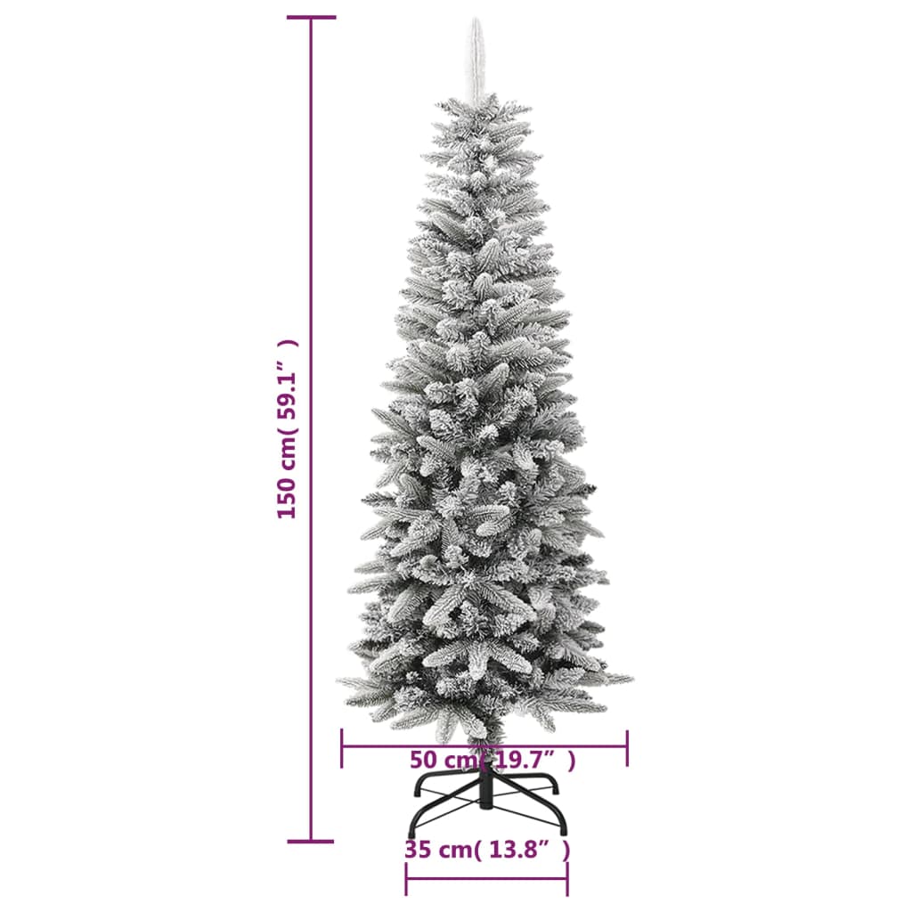 vidaXL Christmas Tree Slim Artificial Xmas Tree with Flocked Snow PVC and PE-8