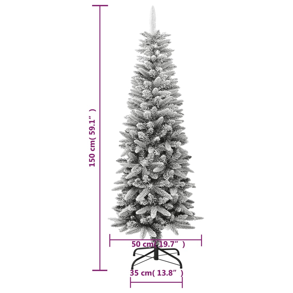 vidaXL Christmas Tree Slim Artificial Xmas Tree with Flocked Snow PVC and PE-35