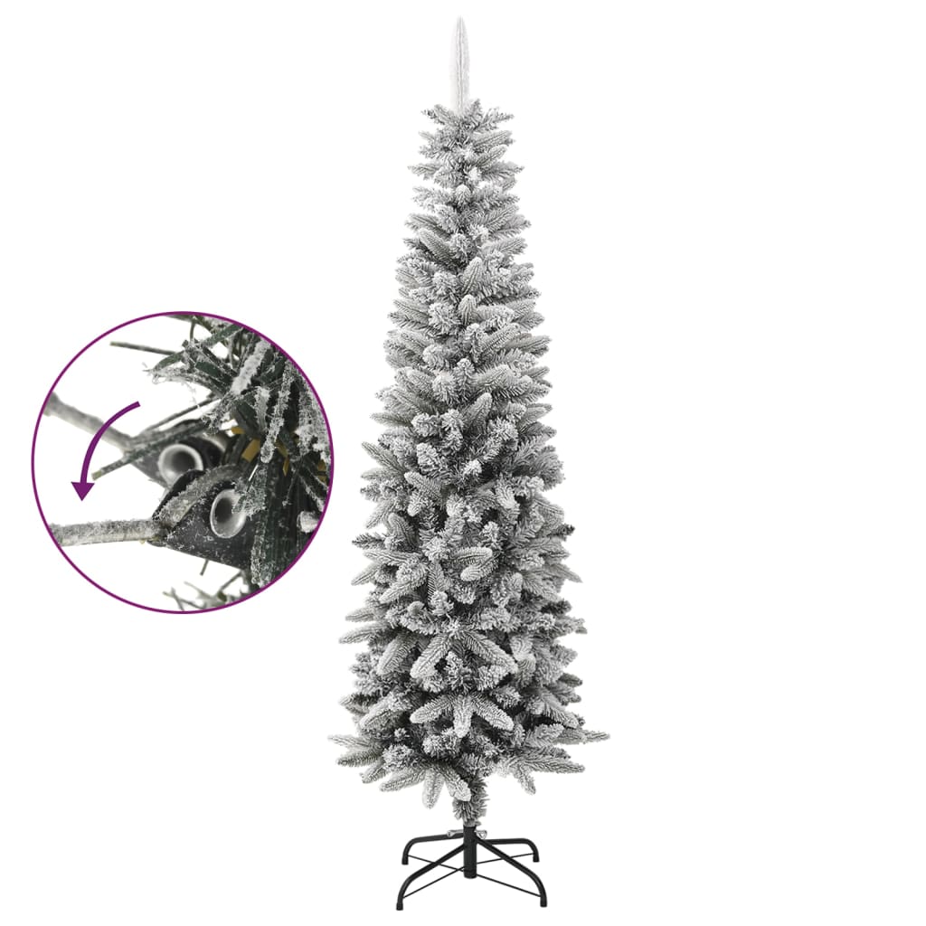 vidaXL Christmas Tree Slim Artificial Xmas Tree with Flocked Snow PVC and PE-10