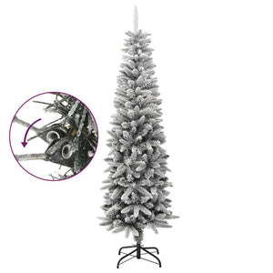 vidaXL Christmas Tree Slim Artificial Xmas Tree with Flocked Snow PVC and PE-10