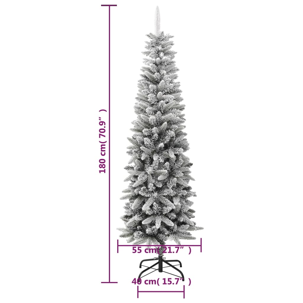 vidaXL Christmas Tree Slim Artificial Xmas Tree with Flocked Snow PVC and PE-2