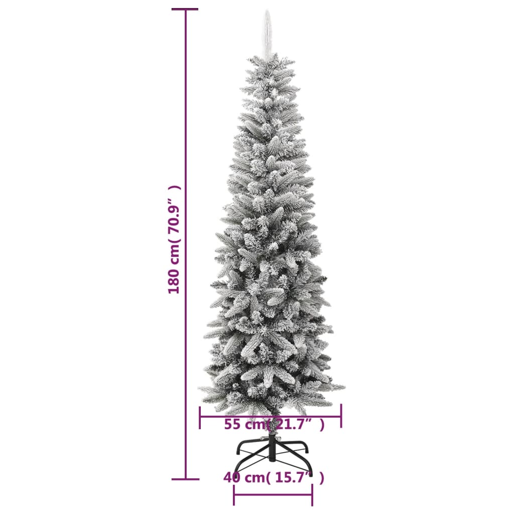 vidaXL Christmas Tree Slim Artificial Xmas Tree with Flocked Snow PVC and PE-39