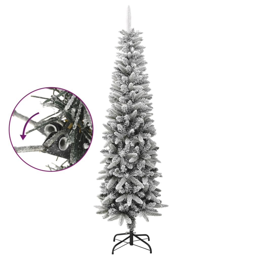 vidaXL Christmas Tree Slim Artificial Xmas Tree with Flocked Snow PVC and PE-7