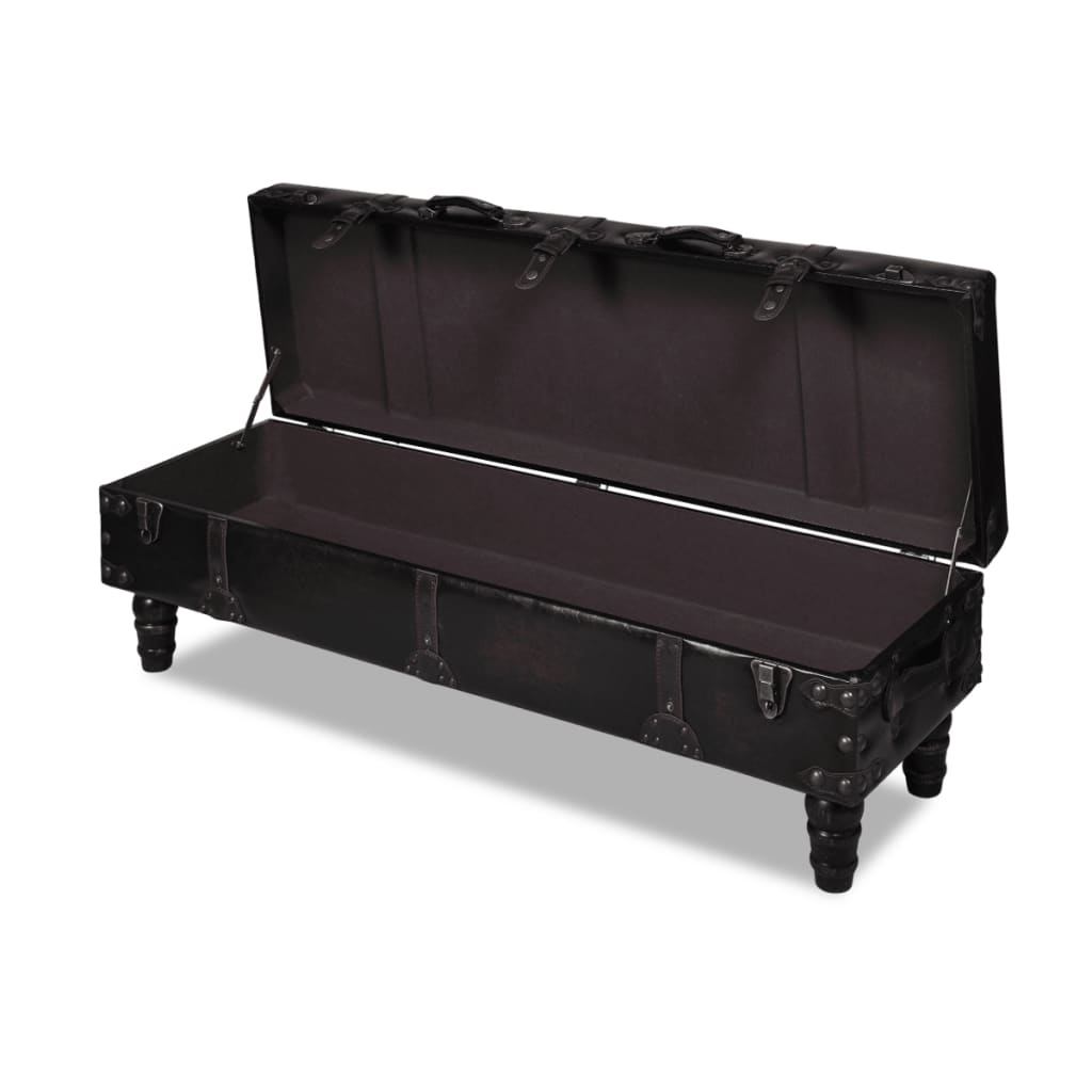 vidaXL Storage Bench 43.7" Dark Brown Solid Wood Pine&Faux Leather-0