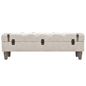 vidaXL Storage Bench 43.7" Cream Solid Wood Fir&Fabric-2