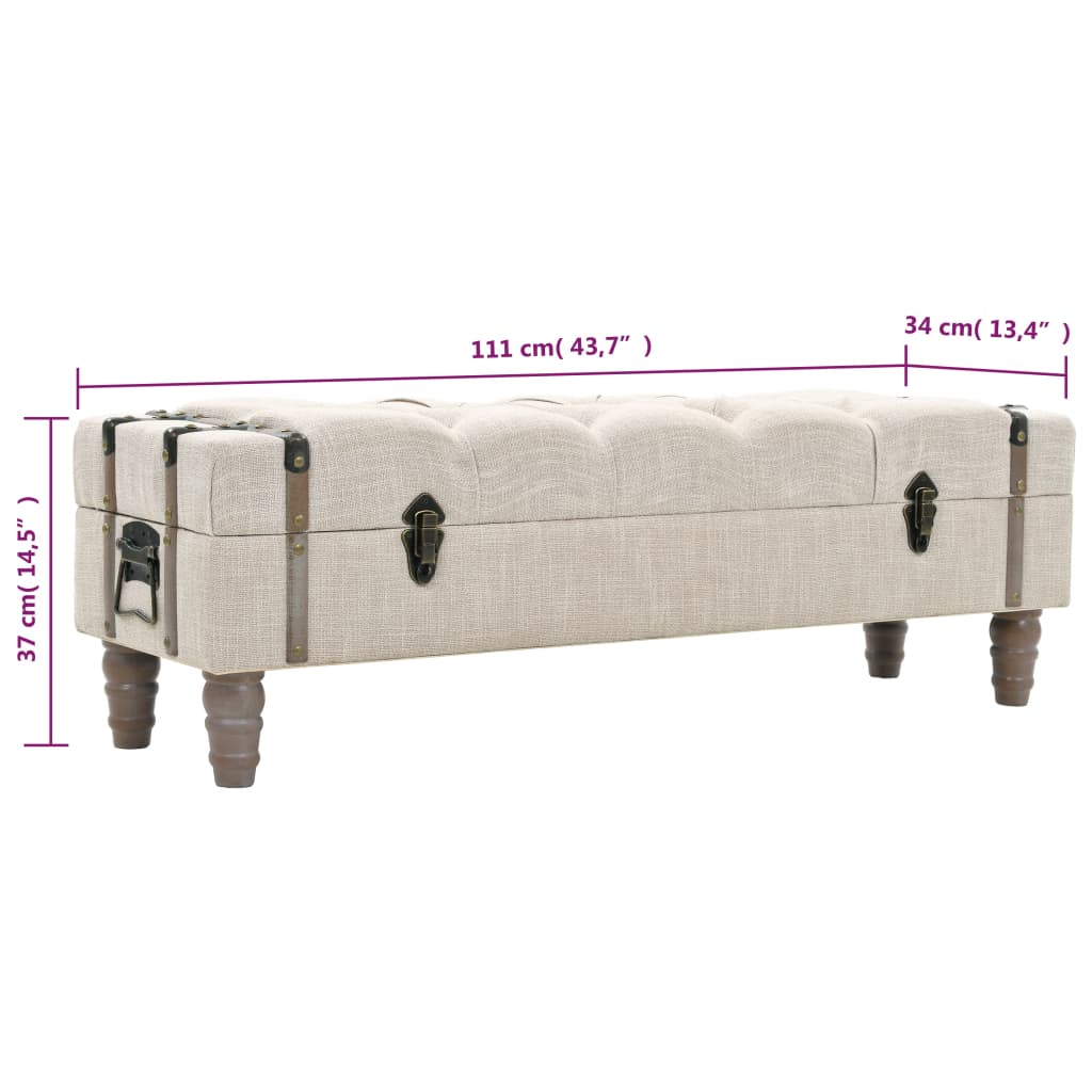 vidaXL Storage Bench 43.7" Cream Solid Wood Fir&Fabric-5