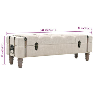 vidaXL Storage Bench 43.7" Cream Solid Wood Fir&Fabric-5