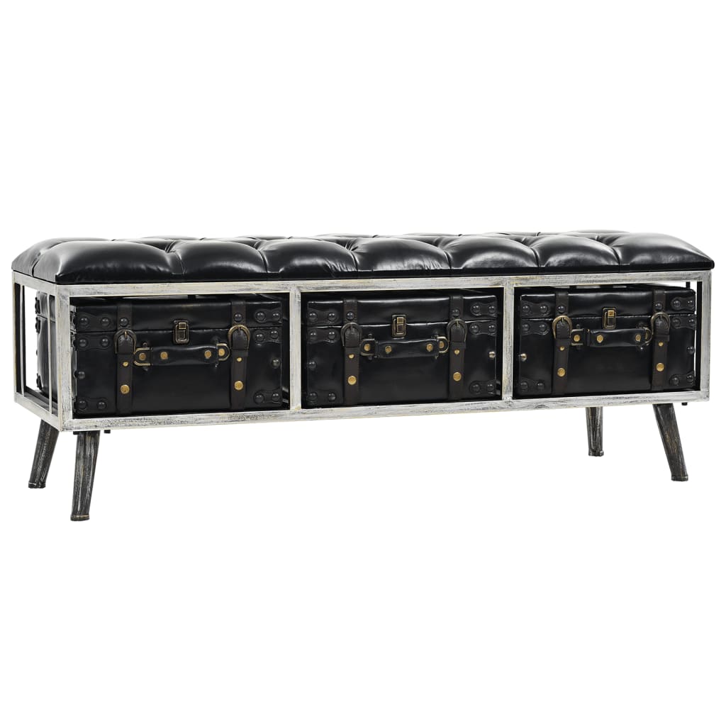 vidaXL Storage Bench 43.3" Black Faux Leather-0