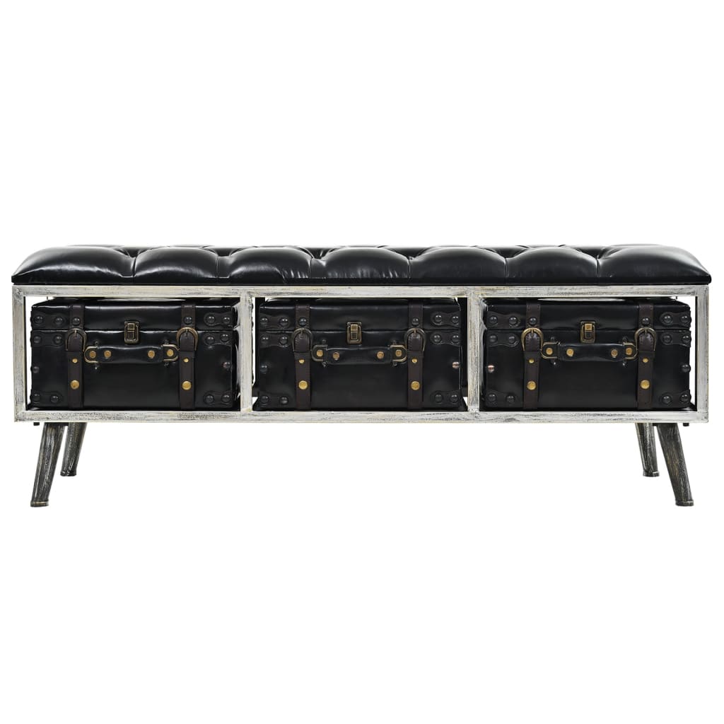 vidaXL Storage Bench 43.3" Black Faux Leather-1