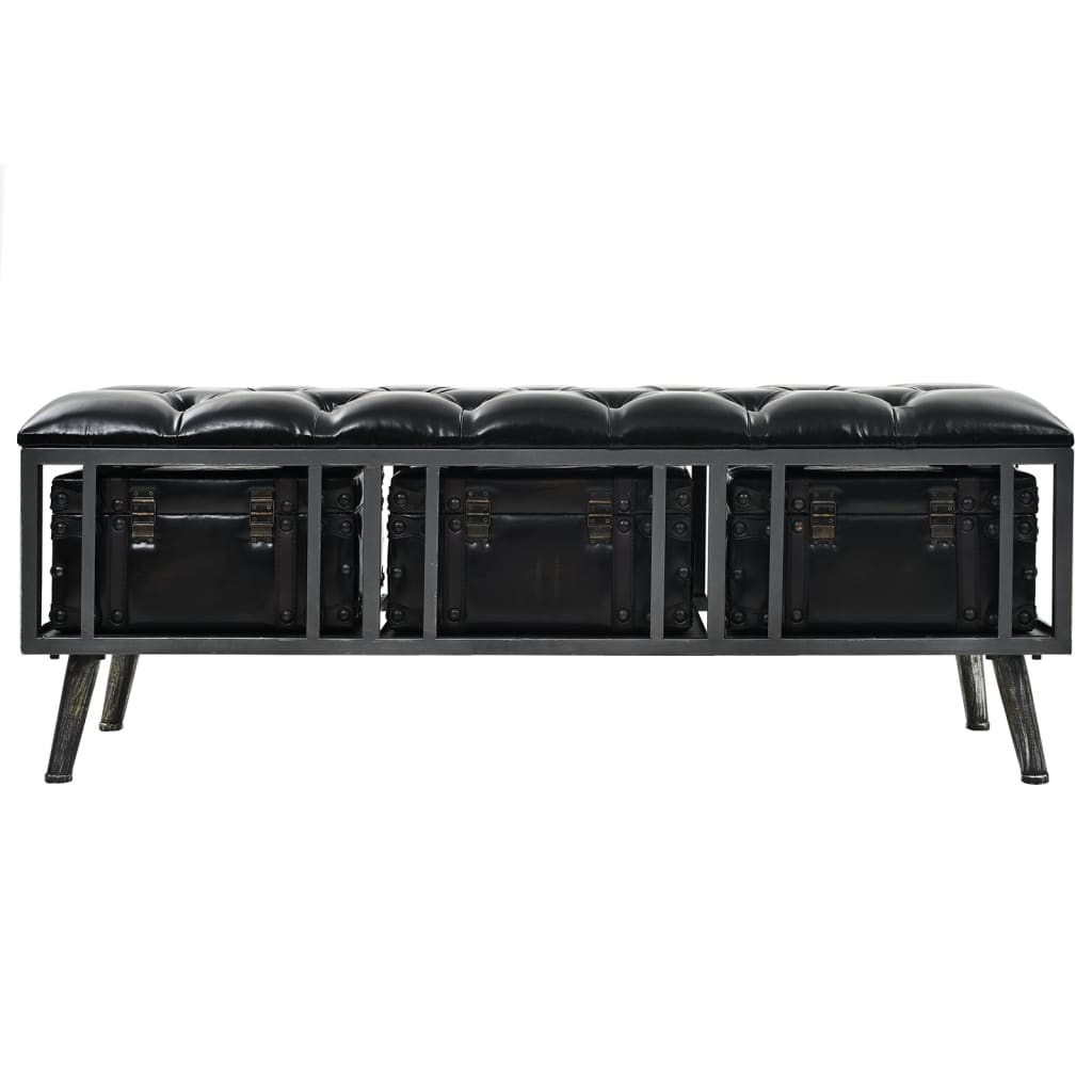 vidaXL Storage Bench 43.3" Black Faux Leather-3