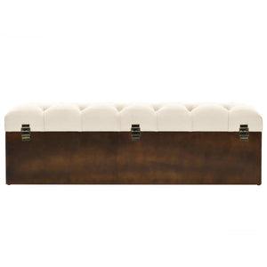 vidaXL Storage Bench 43.3" Cream Solid Wood Fir-2