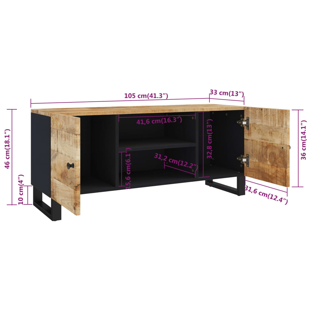 vidaXL TV Stand 41.3"x13"x18.1" Solid Wood Mango-8