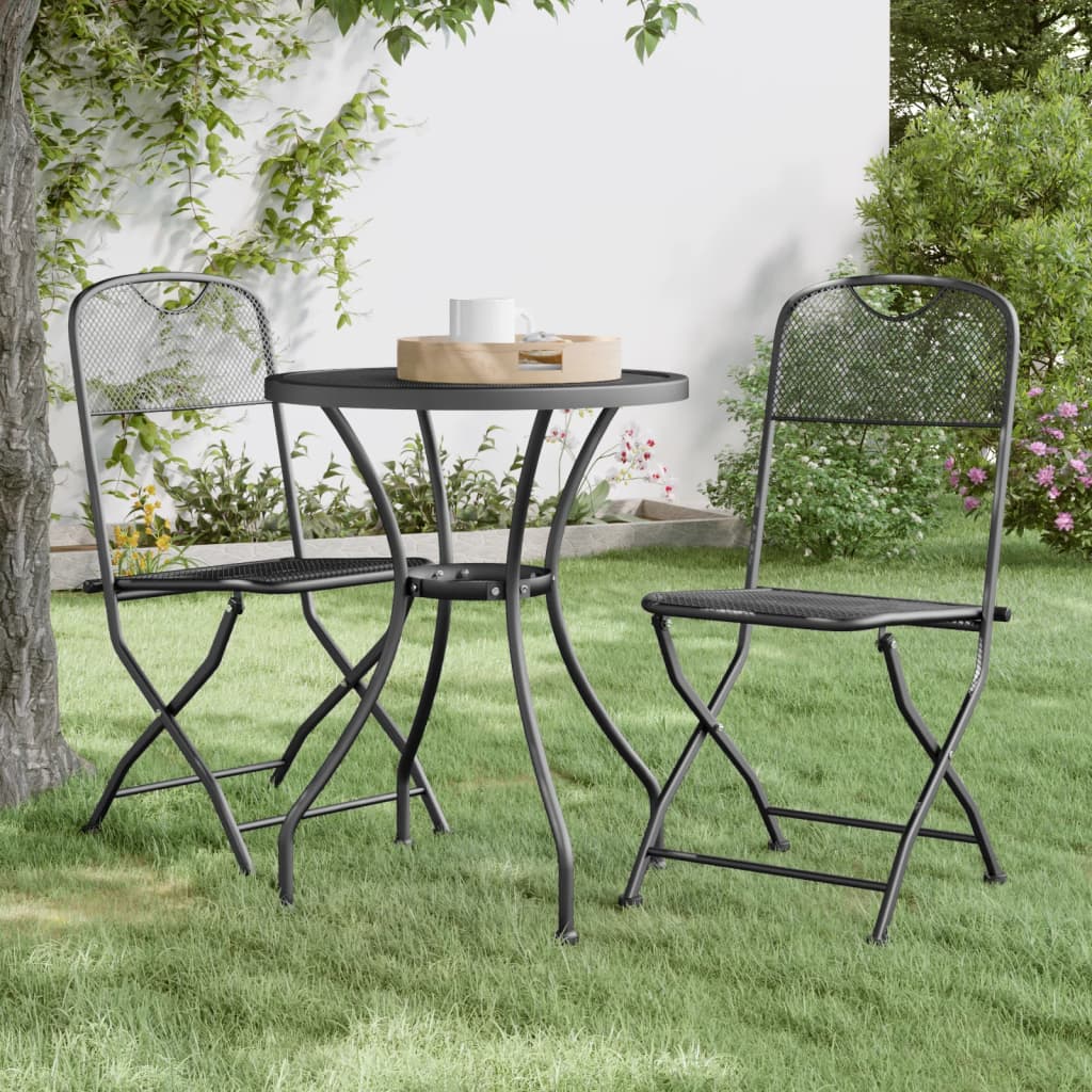 vidaXL 3 Piece Patio Dining Set Expanded Metal Mesh Anthracite-61